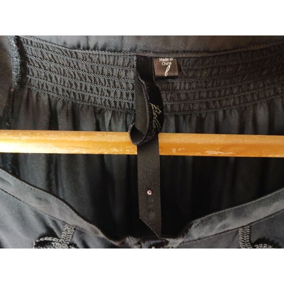 Bellatrix Black Sheer Embroidered Boho Blouse Size L Button Detail Flowy Boho - Picture 5 of 13